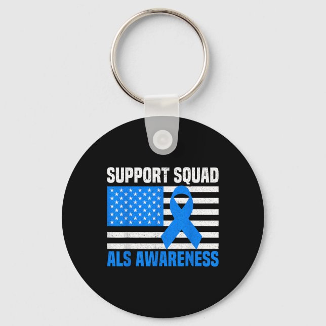 Support Squad Als Awareness Month Usa American Fla Keychain (Front)