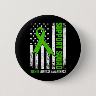 Support Squad American Flag Green Ribbon USA Button