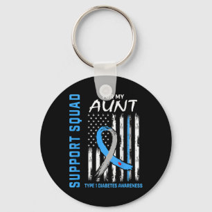 Support Squad Aunt Type 1 Diabetes Awareness Flag  Keychain