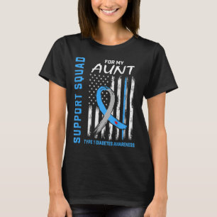 Support Squad Aunt Type 1 Diabetes Awareness Flag T-Shirt