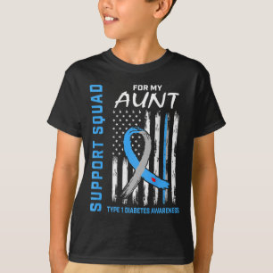 Support Squad Aunt Type 1 Diabetes Awareness Flag  T-Shirt