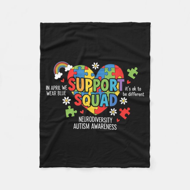 Support Squad Autism Awareness in April Wear Blue Fleece Blanket (Front)