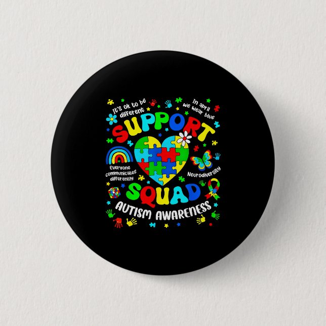 Support squad autism awareness puzzle autistic men button (Front)