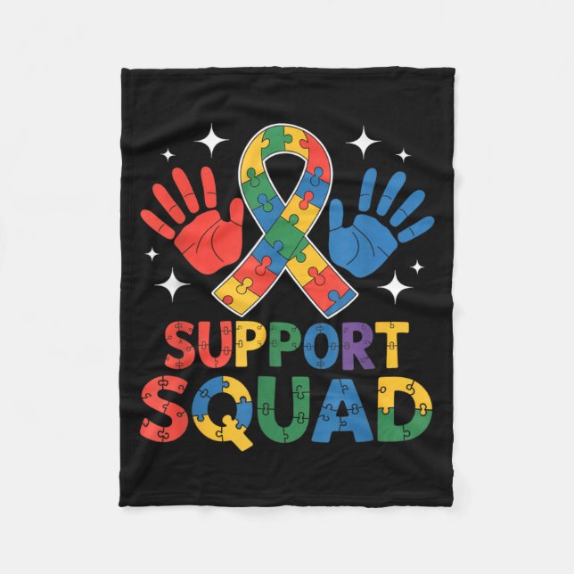 Support Squad Autism Awareness Ribbon Fleece Blanket (Front)