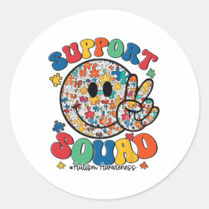 Support Squad Autism Awareness Smile Face Boys Gir Classic Round Sticker