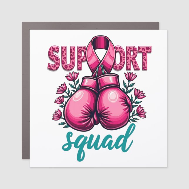 Support Squad Breast Cancer Awareness Gloves Box Car Magnet (Front)