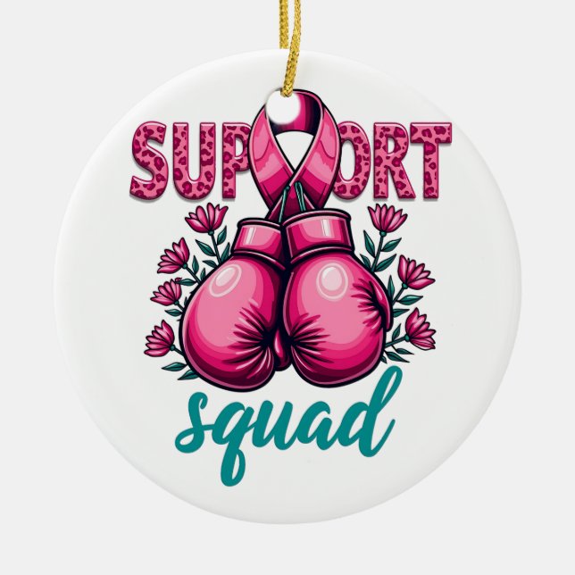 Support Squad Breast Cancer Awareness Gloves Box Ceramic Ornament (Front)