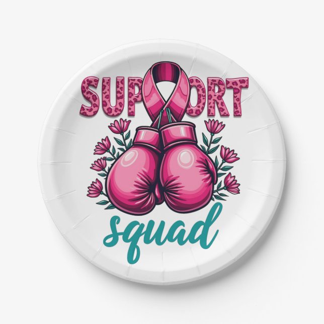 Support Squad Breast Cancer Awareness Gloves Box Paper Plates (Front)