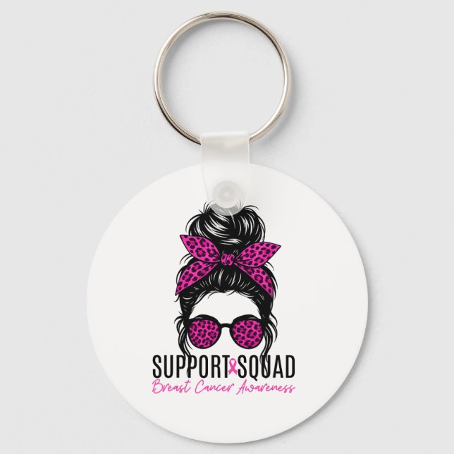 Support Squad Breast Cancer Awareness Messy Bun Pi Keychain (Front)
