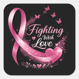 Support Squad Breast Cancer Awareness pink ribbon  Square Sticker