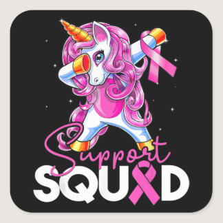 Support Squad Breast Cancer Awareness Pink Unicorn Square Sticker