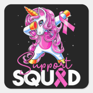 Support Squad Breast Cancer Awareness Pink Unicorn Square Sticker