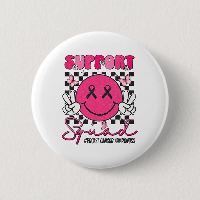 Support Squad Breast Cancer Awareness Smile Face P Button (Front)