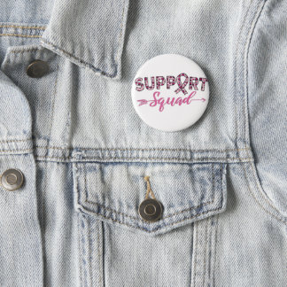 Support Squad Breast Cancer Pink Leopard Ribbon Button