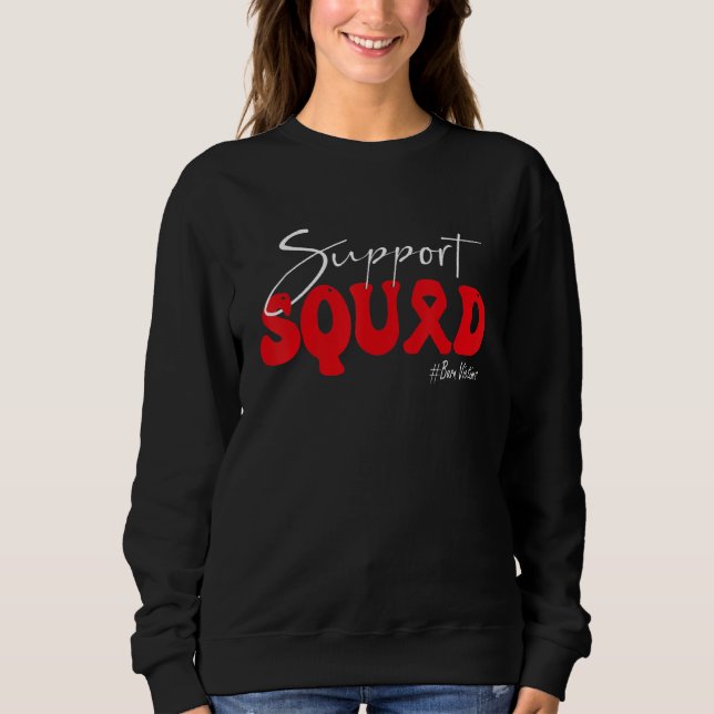 Support Squad Burn Victims Awareness Red Ribbon Sweatshirt (Front)