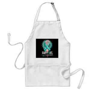 Support Squad Cervical Cancer Awareness Teal & Whi Adult Apron
