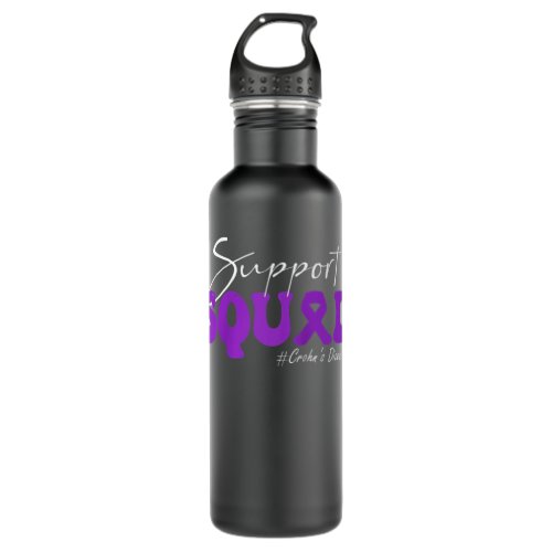 Support Squad Crohns Disease Awareness Purple Rib Stainless Steel Water Bottle