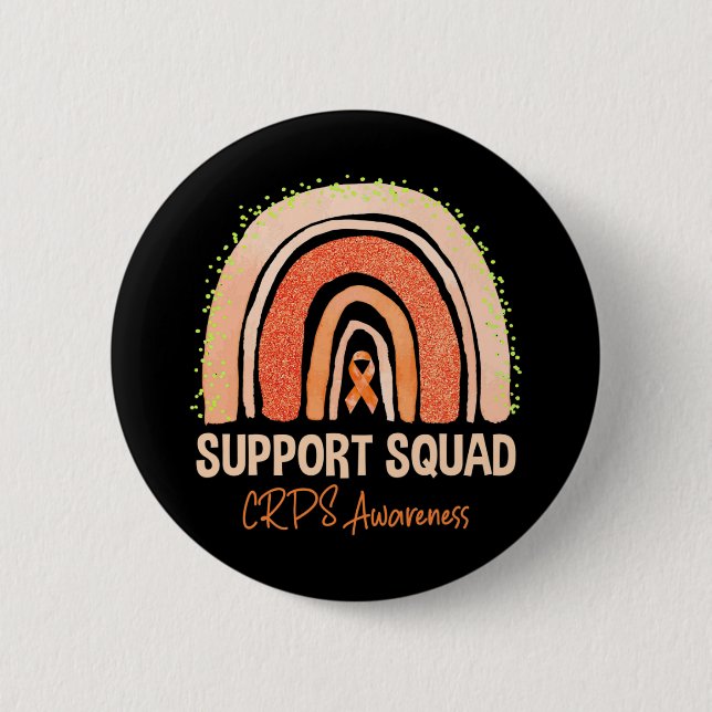 Support Squad Crps Awareness Rainbow Orange Ribbon Button (Front)