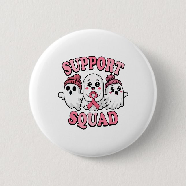 Support Squad Cute Ghosts Breast Cancer Awareness  Button (Front)