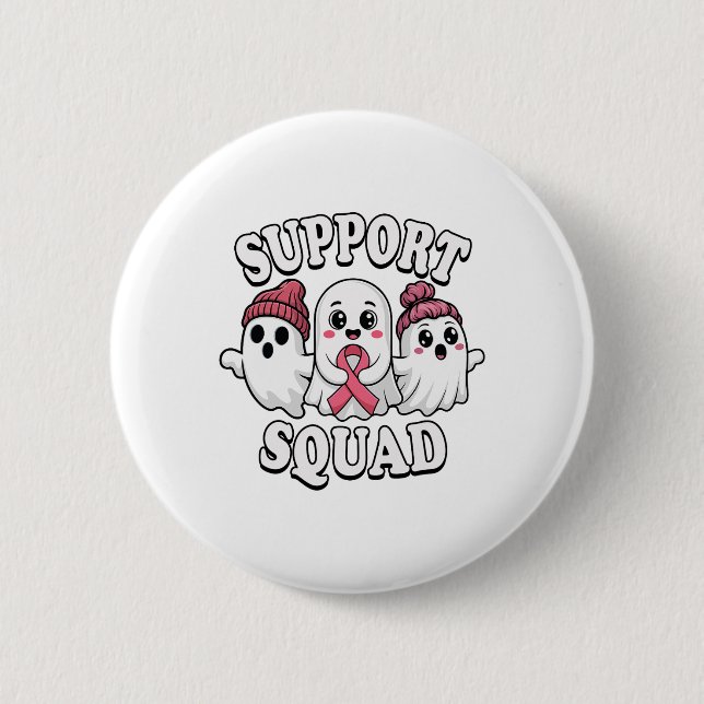 Support Squad Cute Ghosts Breast Cancer Awareness  Button (Front)