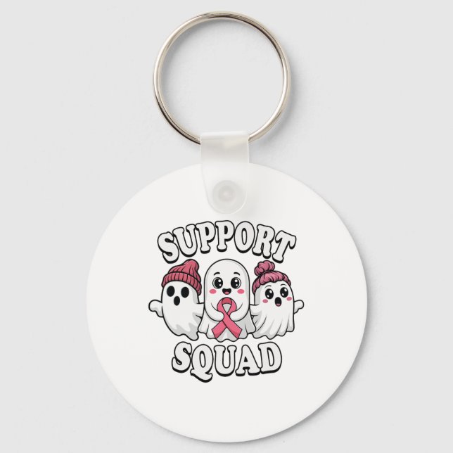 Support Squad Cute Ghosts Breast Cancer Awareness  Keychain (Front)