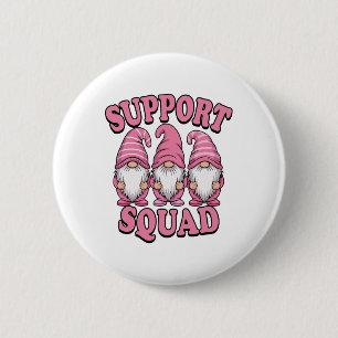Support Squad Cute Pink Gnome Breast Cancer Button