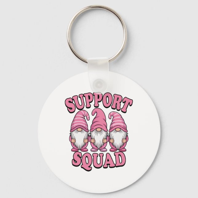 Support Squad Cute Pink Gnome Breast Cancer  Keychain (Front)