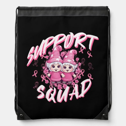 Support Squad Gnome Warrior Breast Cancer Awarenes Drawstring Bag