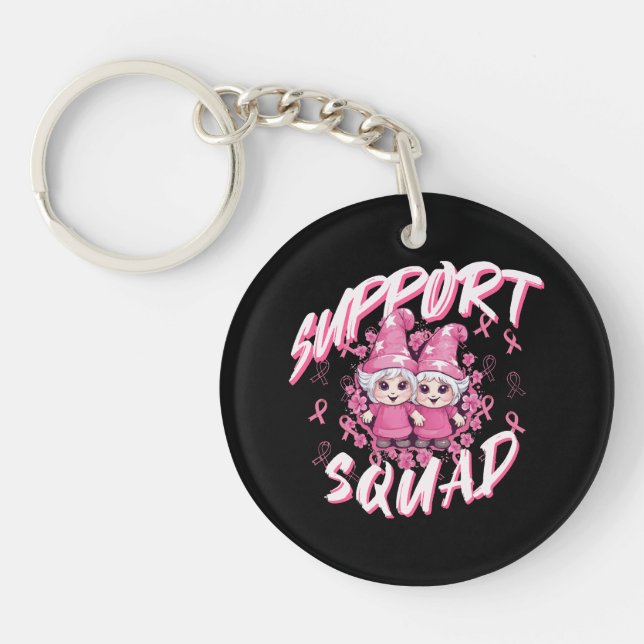 Support Squad Gnome Warrior Breast Cancer Awarenes Keychain (Front)