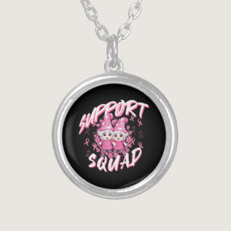 Support Squad Gnome Warrior Breast Cancer Awarenes Silver Plated Necklace