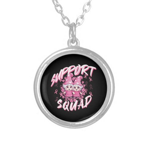 Support Squad Gnome Warrior Breast Cancer Awarenes Silver Plated Necklace