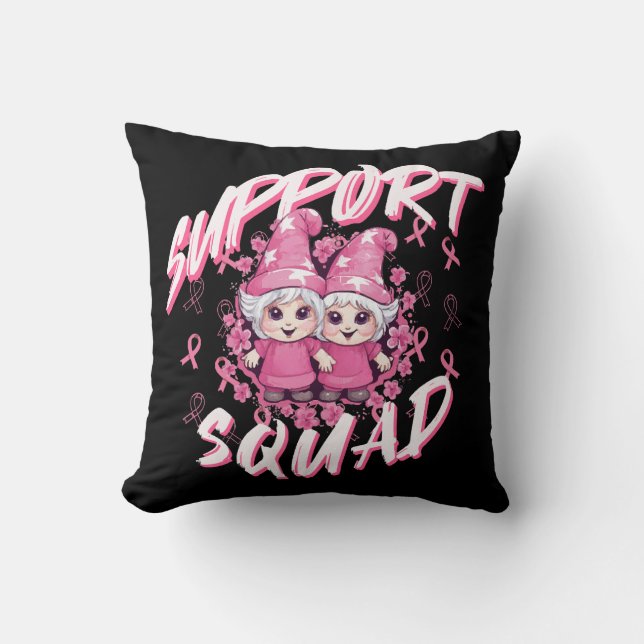 Support Squad Gnome Warrior Breast Cancer Awarenes Throw Pillow (Front)