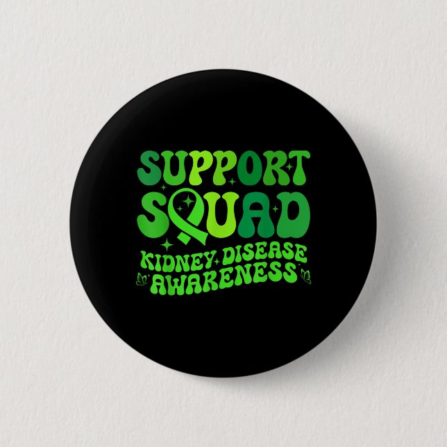 Support Squad Green PKD Kidney Disease Ribbon Button (Front)