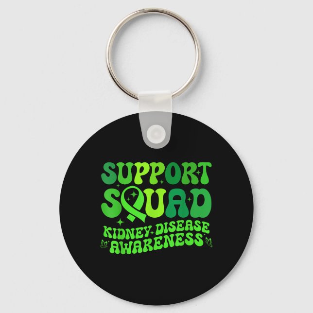 Support Squad Green PKD Kidney Disease Ribbon Keychain (Front)