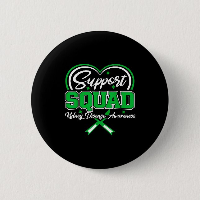 Support squad green ribbon butterfly pkd kidney button (Front)