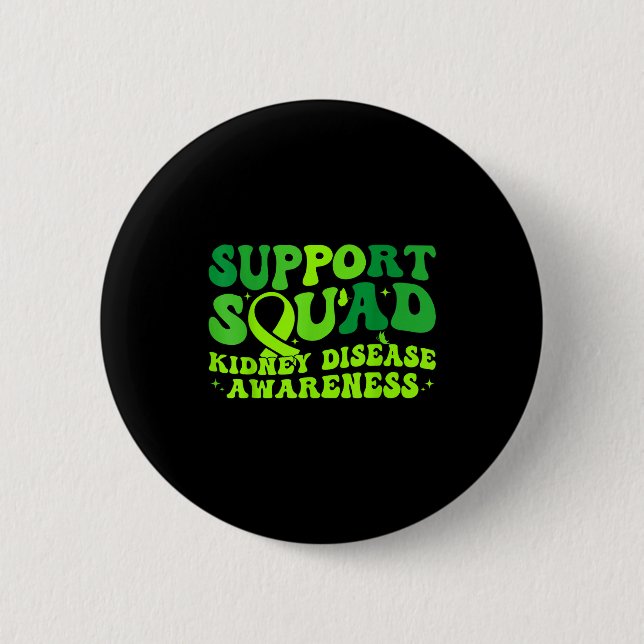 Support squad green ribbon butterfly pkd kidney button (Front)