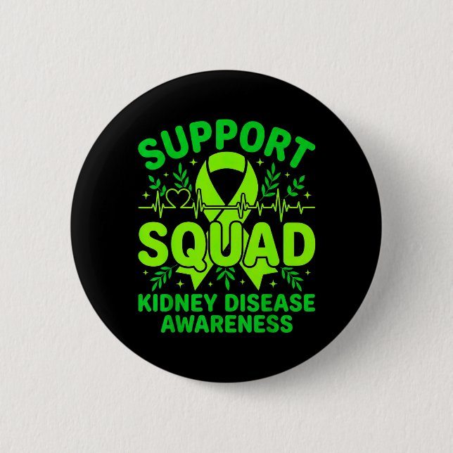 Support Squad Green Ribbon Kidney Disease Button (Front)