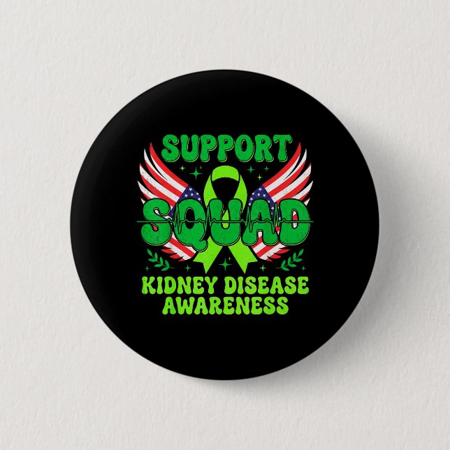 Support Squad Green Ribbon Kidney Disease Button (Front)