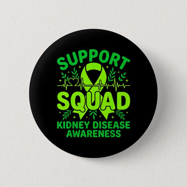 Support Squad Green Ribbon Kidney Disease Button (Front)
