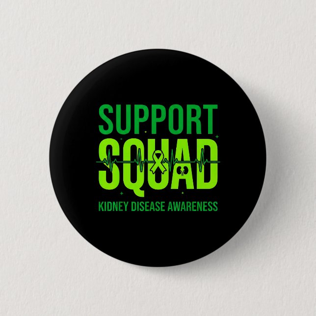 Support Squad Green Ribbon Kidney Disease Button (Front)