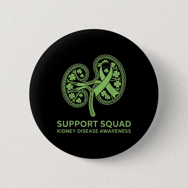 Support Squad Green Ribbon Kidney Disease Button (Front)