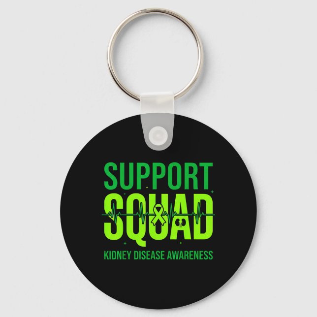 Support Squad Green Ribbon Kidney Disease Keychain (Front)