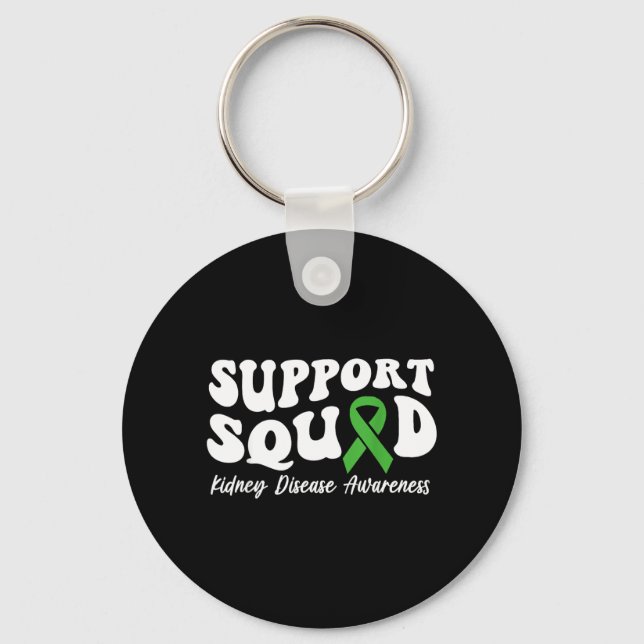 Support Squad Green Ribbon Kidney Disease Keychain (Front)