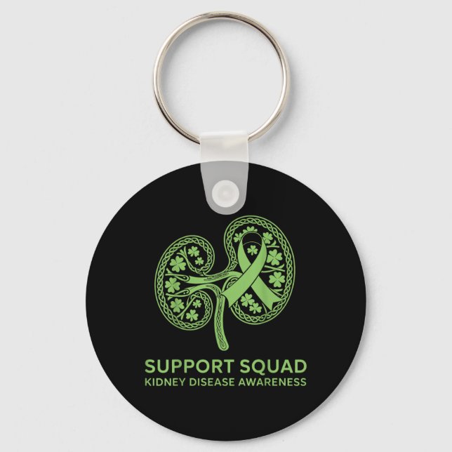 Support Squad Green Ribbon Kidney Disease Keychain (Front)