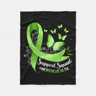 Support Squad Green Ribbon Mental Health Awareness Fleece Blanket