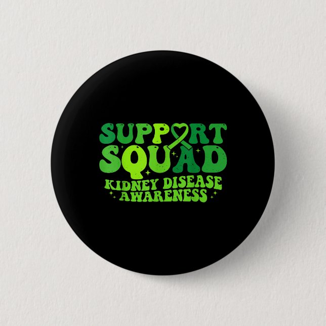 Support Squad Green Ribbon PKD Kidney Disease Button (Front)