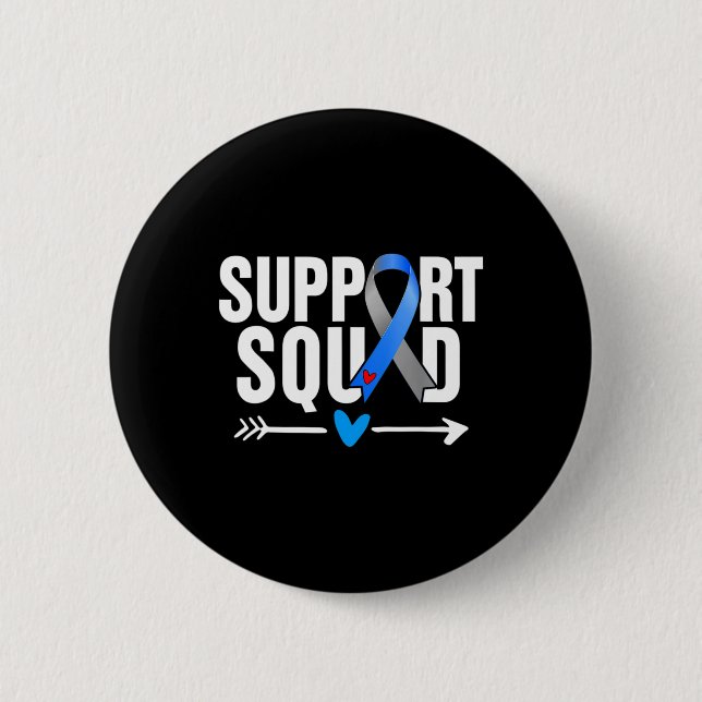 Support Squad Grey Blue Ribbon Diabetes Awareness  Button (Front)