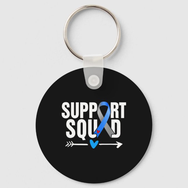 Support Squad Grey Blue Ribbon Diabetes Awareness  Keychain (Front)