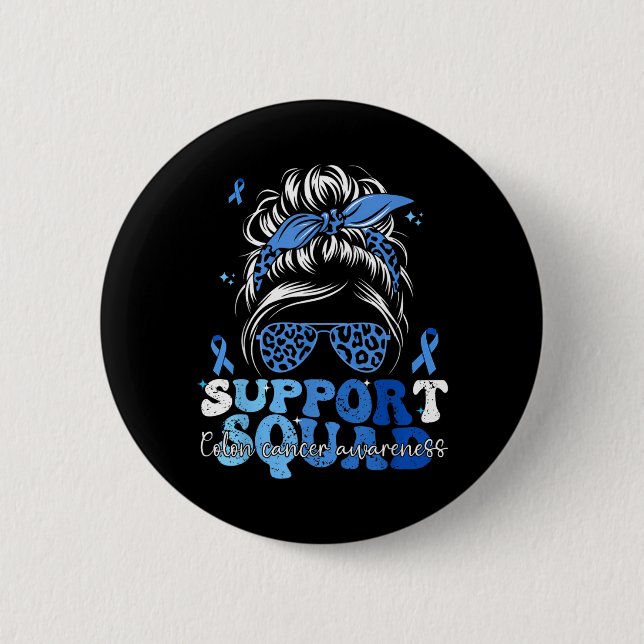 Support Squad Groovy Colon Cancer Awareness Messy Button (Front)