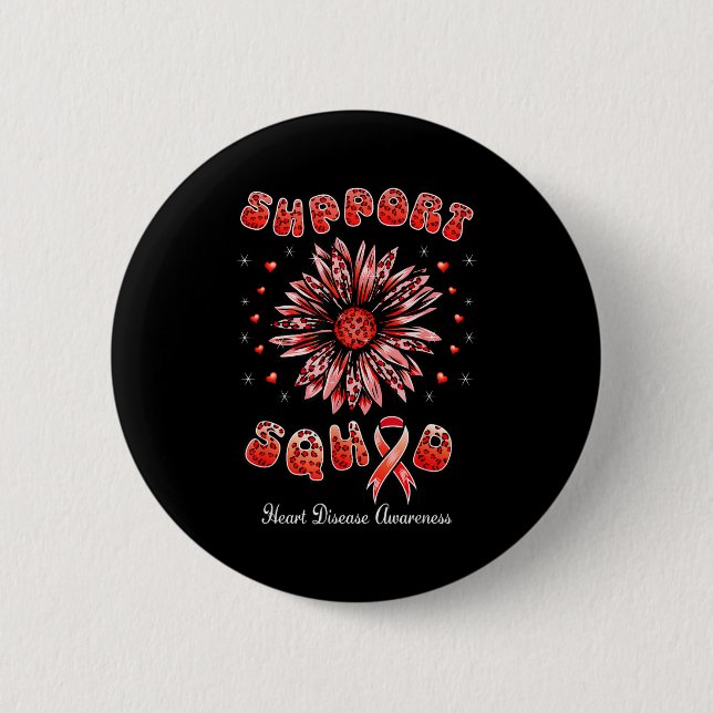 Support Squad Heart Disease Awareness Red Ribbon S Button (Front)